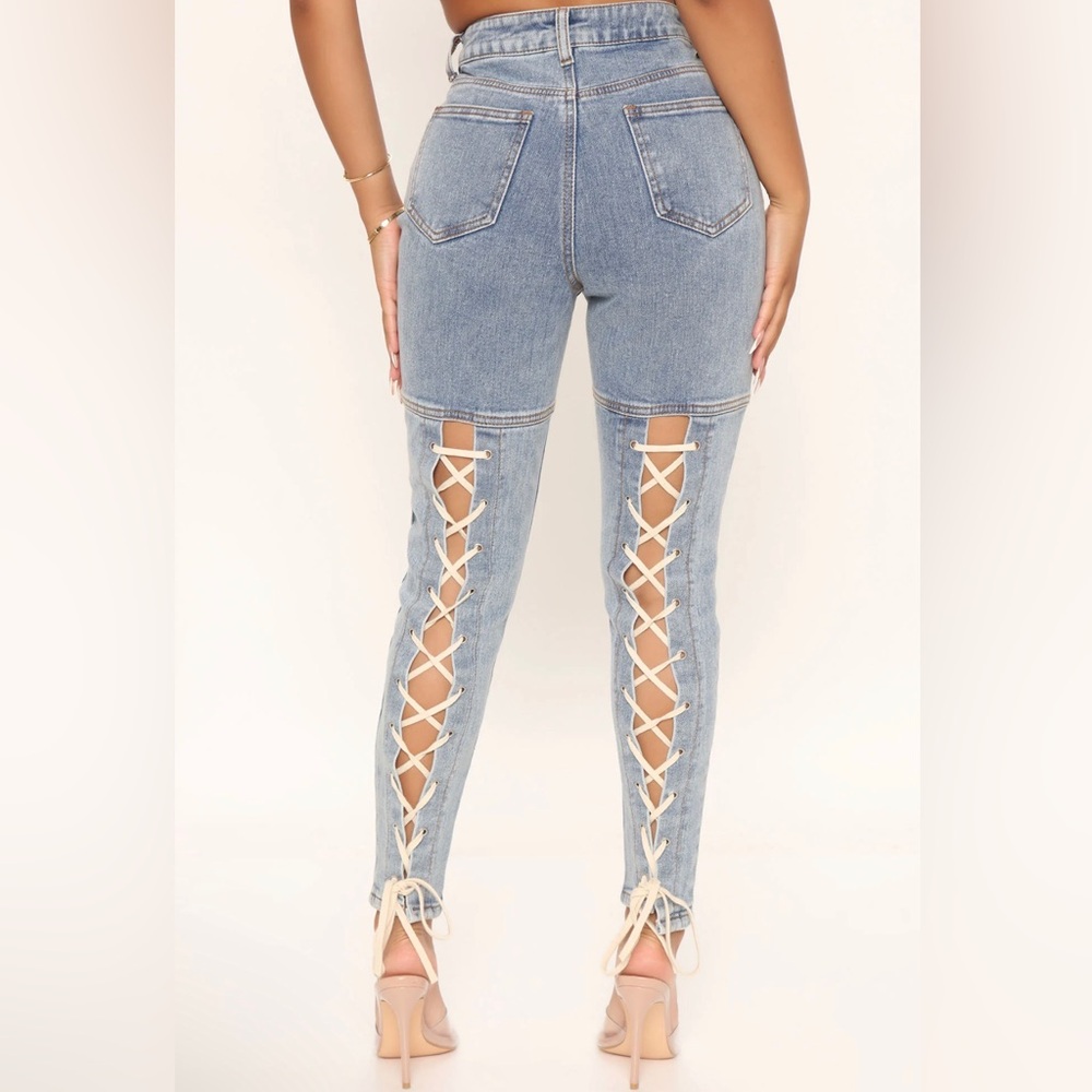 NWT - Lace Up Skinny Jeans - Fashion Nova